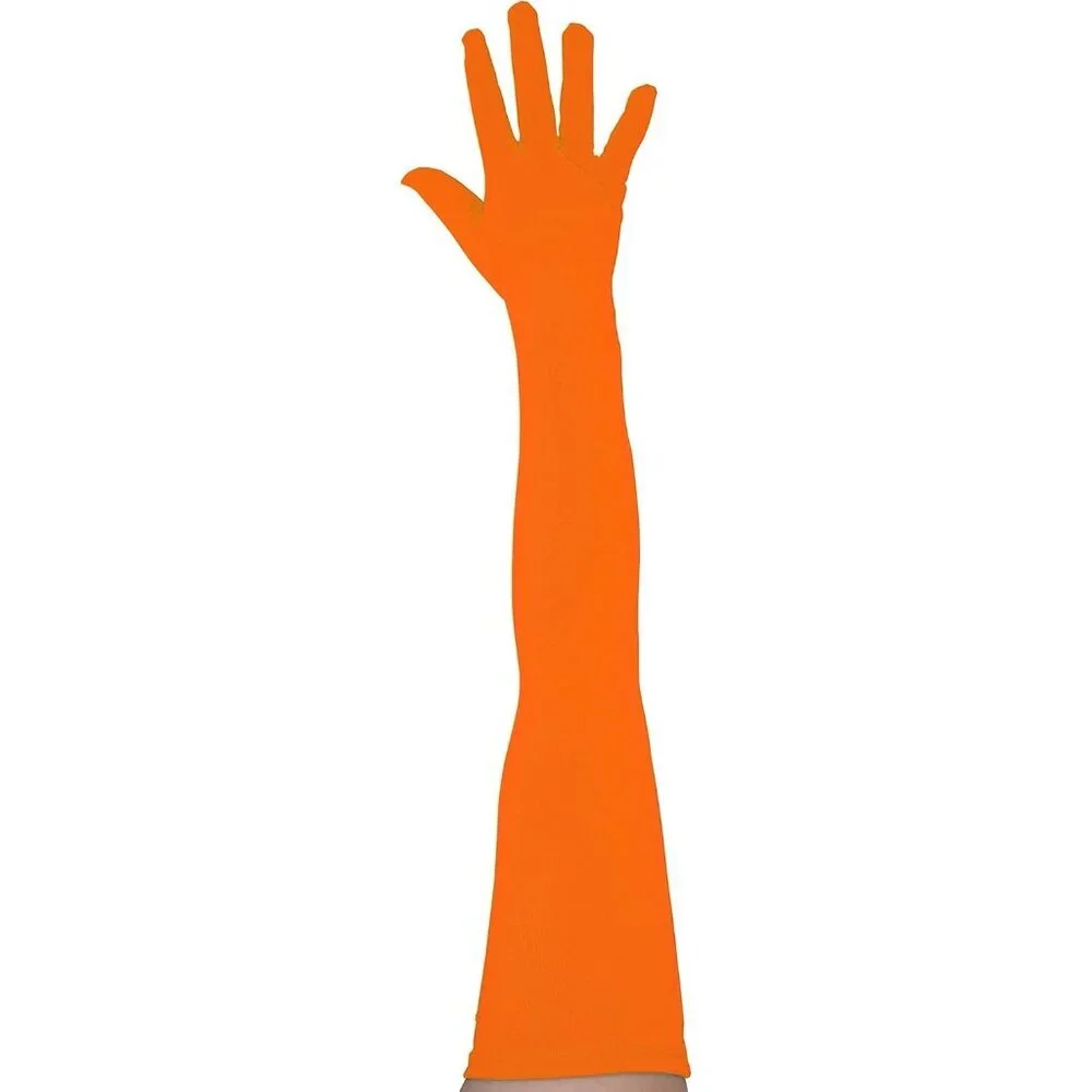 Women's Classic Satin Orange Above Elbow Gloves Stretchy Soft Cosplay Costume